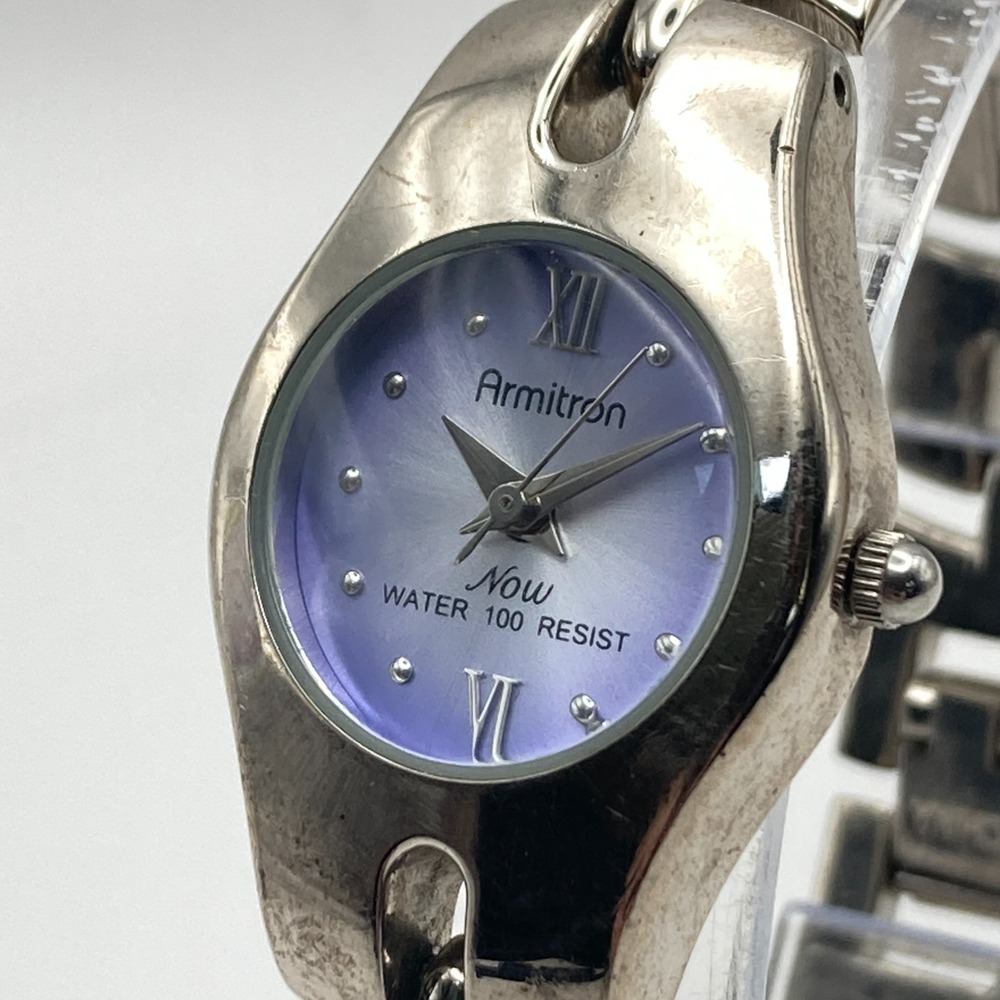Armitron Now Women's Watch 23mm Silver Tone Periwinkle Dial 30M New Battery 6.5"